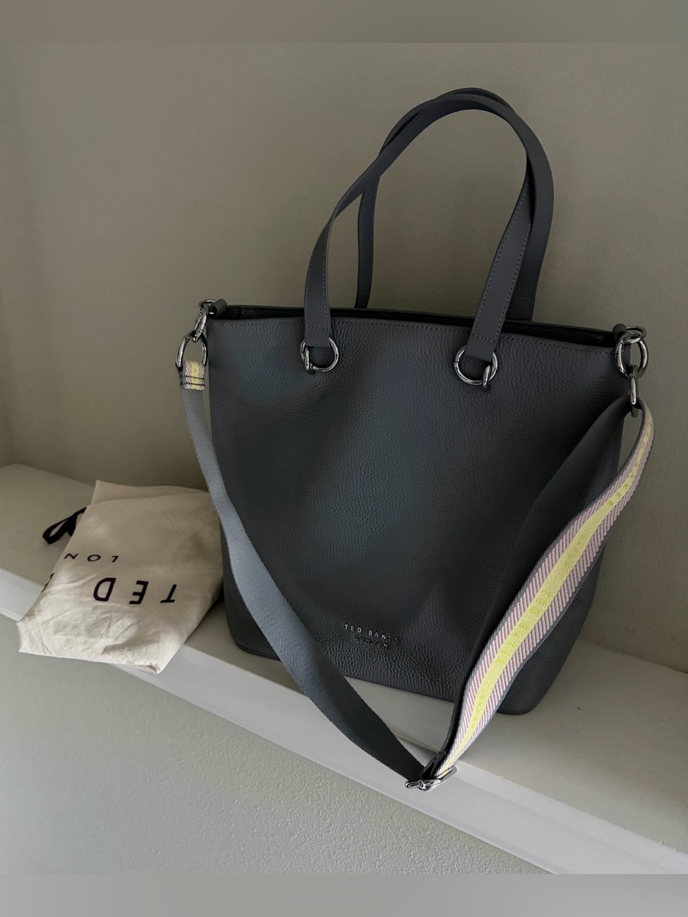 New Ted Baker Gray Leather Tote Shopper Bag large